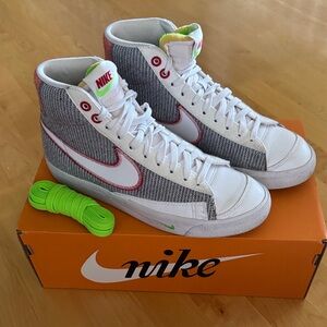 Nike Kids High-Top Sneakers - White, Gray, and Red